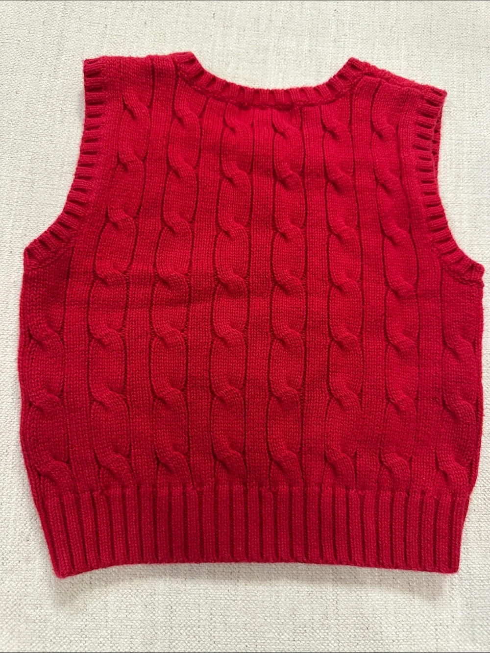 12 month Ralph Lauren Red Cable-Knit V-Neck Sweater Vest with Blue Pony